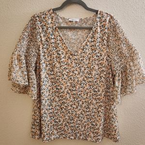 Calvin Klein V-Neck Floral Flutter Sleeve Top Plus Size